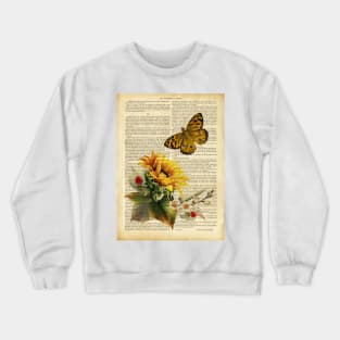 Botanical print - Sunflower and butterfly Crewneck Sweatshirt